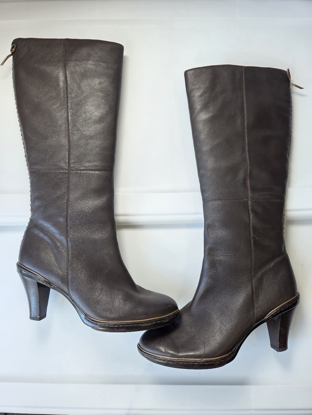 Sofft Y2k Mocha Brown Genuine Leather Knee-High Heeled Boots Size 9.5